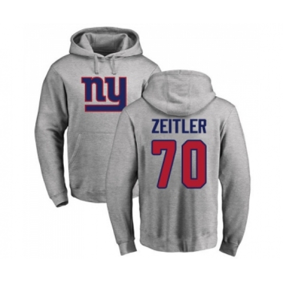 Football New York Giants #70 Kevin Zeitler Ash Name & Number Logo Pullover Hoodie - Ujersey