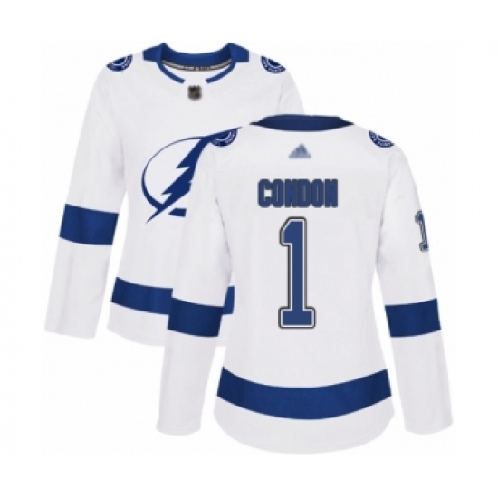 Women's Tampa Bay Lightning #1 Mike Condon Authentic White Away Hockey Jersey - Ujersey
