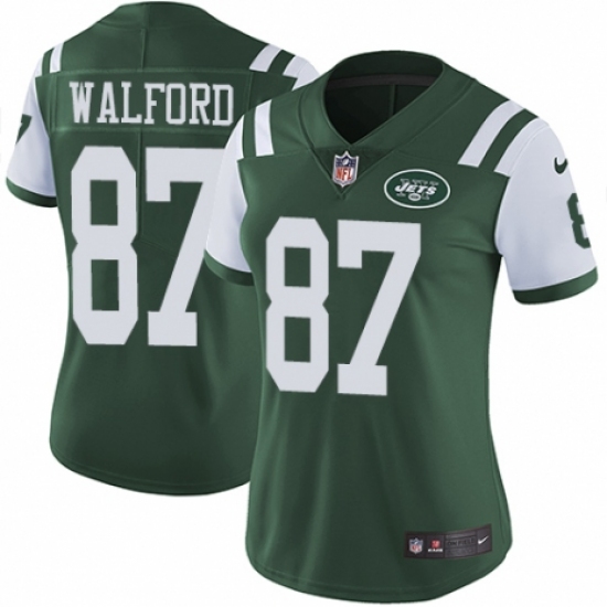 Women's Nike New York Jets #87 Clive Walford Green Team Color Vapor Untouchable Limited Player NFL Jersey - Ujersey