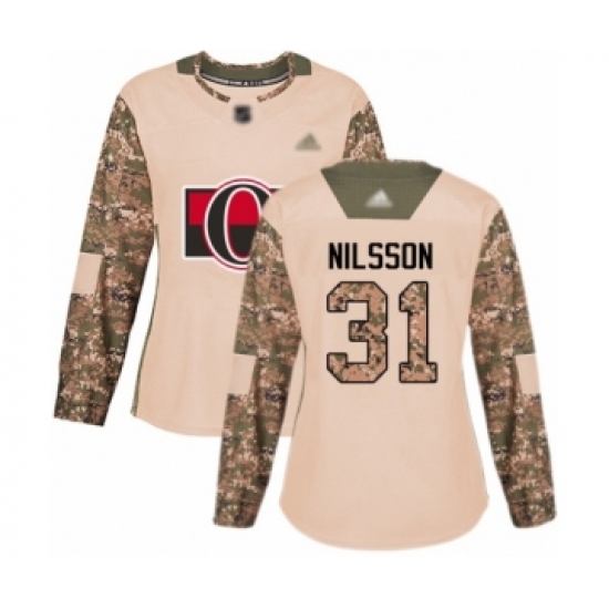 Women's Ottawa Senators #31 Anders Nilsson Authentic Camo Veterans Day Practice Hockey Jersey - Ujersey