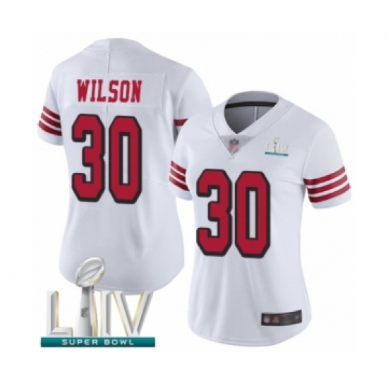 Women's San Francisco 49ers #30 Jeff Wilson Limited White Rush Vapor Untouchable Super Bowl LIV Bound Football Jersey - Ujersey