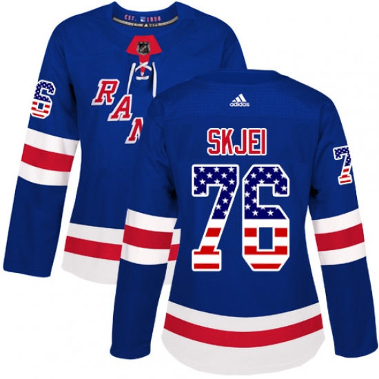 Women's Adidas New York Rangers #76 Brady Skjei Authentic Royal Blue USA Flag Fashion NHL Jersey - Ujersey
