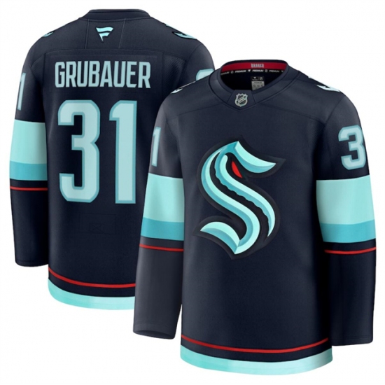 Men's Seattle Kraken #31 Philipp Grubauer Navy 2024-25 Home Stitched Hockey Jersey - Ujersey