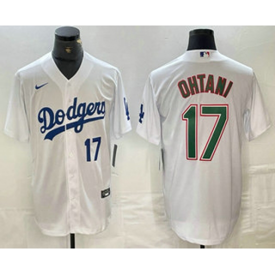 Men's Los Angeles Dodgers #17 Shohei Ohtani Number White Green Stitched Cool Base Nike Jerseys - Ujersey