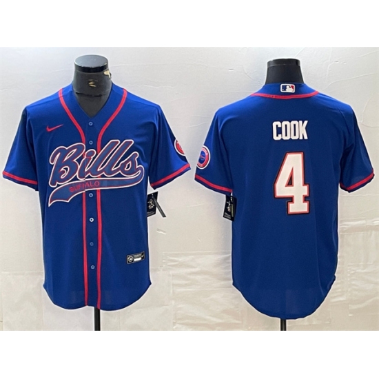 Men's Buffalo Bills #4 James Cook Blue With Cool Base Stitched Baseball Jersey - Ujersey
