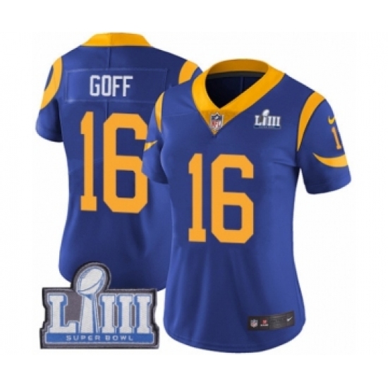 Women's Nike Los Angeles Rams #16 Jared Goff Royal Blue Alternate Vapor Untouchable Limited Player Super Bowl LIII Bound NFL Jersey - Ujersey