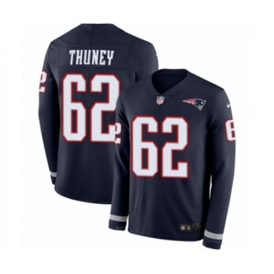 Men's Nike New England Patriots #62 Joe Thuney Limited Navy Blue Therma Long Sleeve NFL Jersey - Ujersey