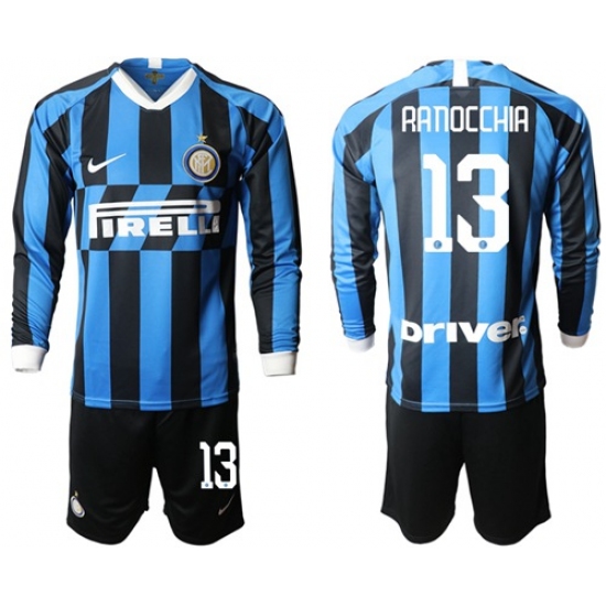Inter Milan #13 Ranocchia Home Long Sleeves Soccer Club Jersey