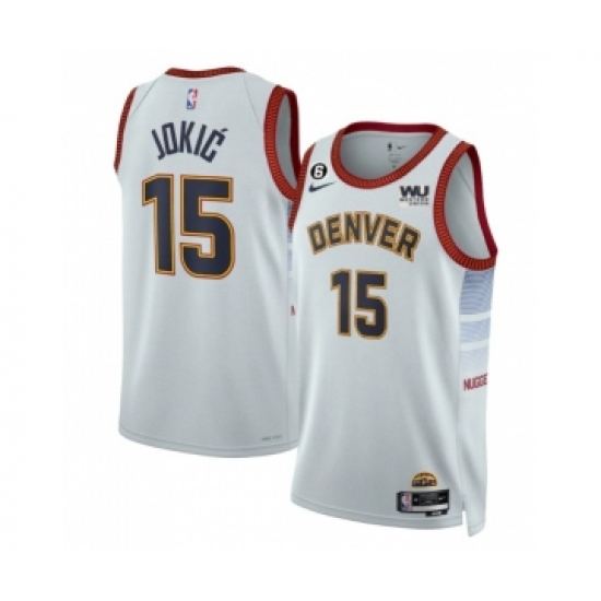 Men's Denver Nuggets #15 Nikola Jokic Gray 2022-23 City Edition With NO.6 Stitched Jersey - Ujersey