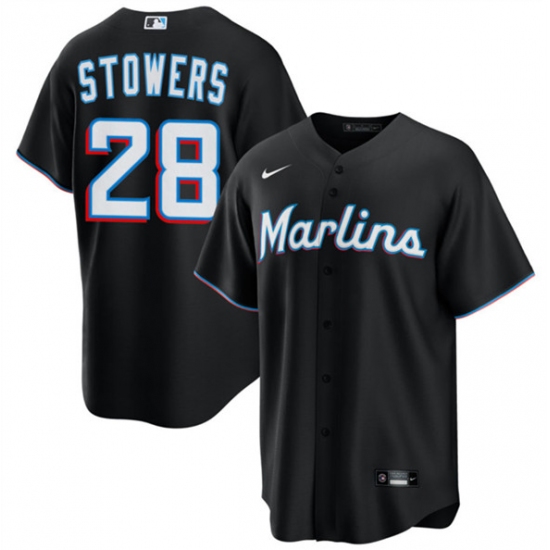 Men's Miami Marlins #28 Kyle Stowers Black Cool Base Stitched Baseball Jersey - Ujersey