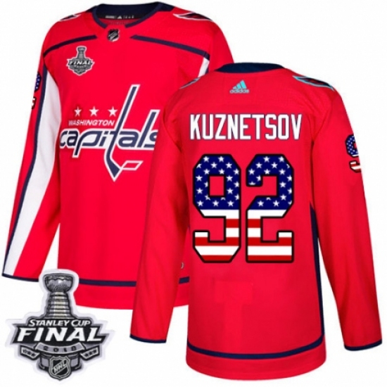 Youth Adidas Washington Capitals #92 Evgeny Kuznetsov Authentic Red USA Flag Fashion 2018 Stanley Cup Final NHL Jersey - Ujersey