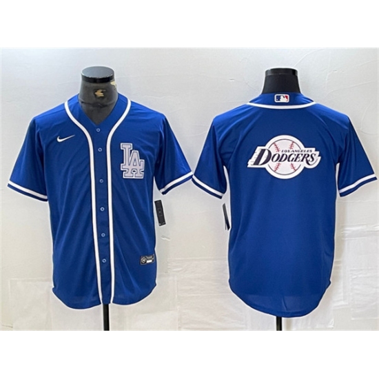 Men's Los Angeles Dodgers Team Big Logo Blue Cool Base Stitched Baseball Jersey1 - Ujersey