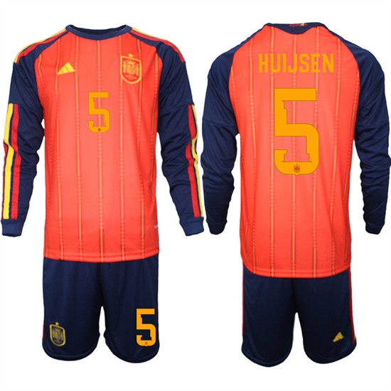 Men's Spain #5 HUIJSEN National Team FIFA x World Cup 2026 Long Sleeve Home Red On Field Jerseys