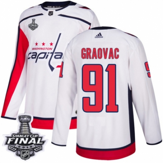 Youth Adidas Washington Capitals #91 Tyler Graovac Authentic White Away 2018 Stanley Cup Final NHL Jersey - Ujersey