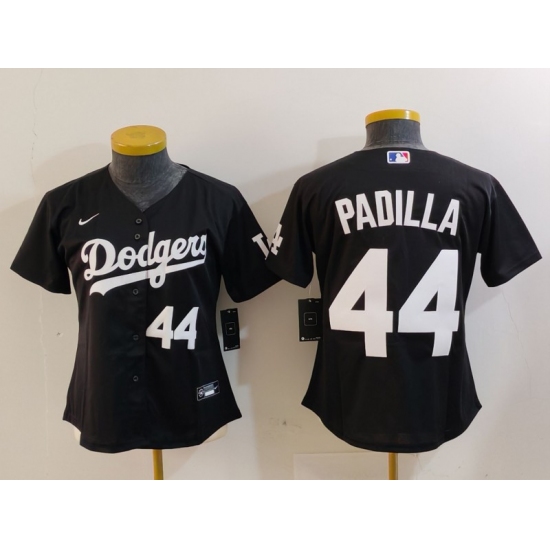 Women's Los Angeles Dodgers #44 Vicente Padilla Number Black Cool Base Stitched Jerseys - Ujersey