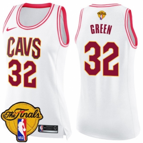 Women's Nike Cleveland Cavaliers #32 Jeff Green Swingman White/Pink Fashion 2018 NBA Finals Bound NBA Jersey