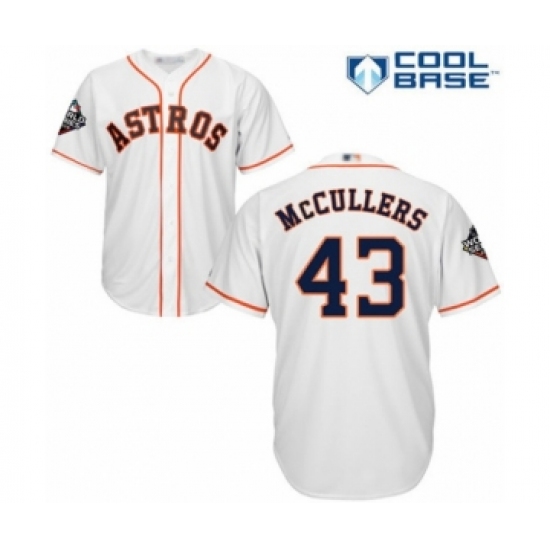 Youth Houston Astros #43 Lance McCullers Authentic White Home Cool Base 2019 World Series Bound Baseball Jersey - Ujersey