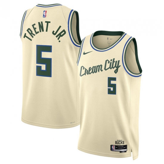 Men's Milwaukee Bucks #5 Gary Trent Jr. Cream 2025-26 City Edition Swingman Stitched Basketball Jersey - Ujersey