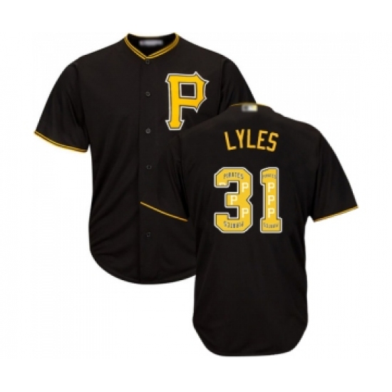 Men's Pittsburgh Pirates #31 Jordan Lyles Authentic Black Team Logo Fashion Cool Base Baseball Jersey - Ujersey