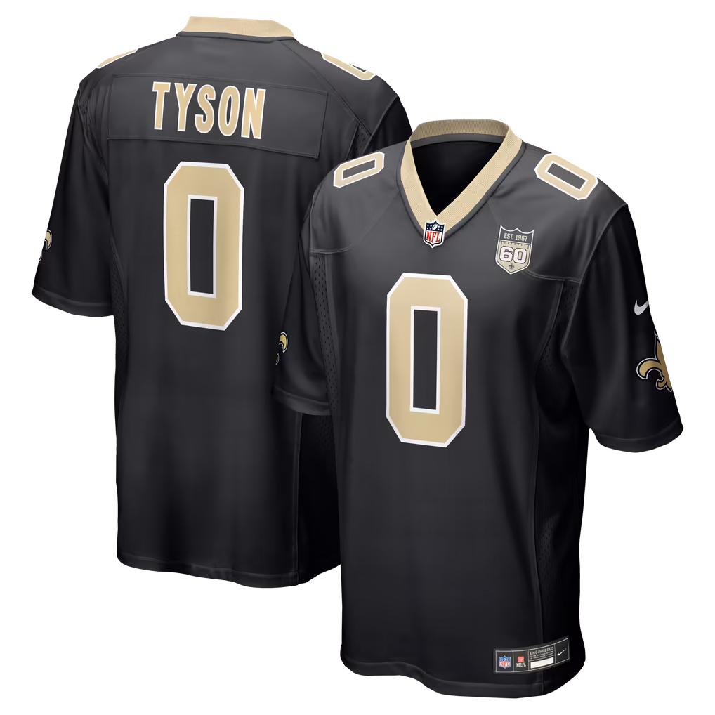 Men's New Orleans Saints Jordyn Tyson Nike Black 60th Season Patch Game Jersey