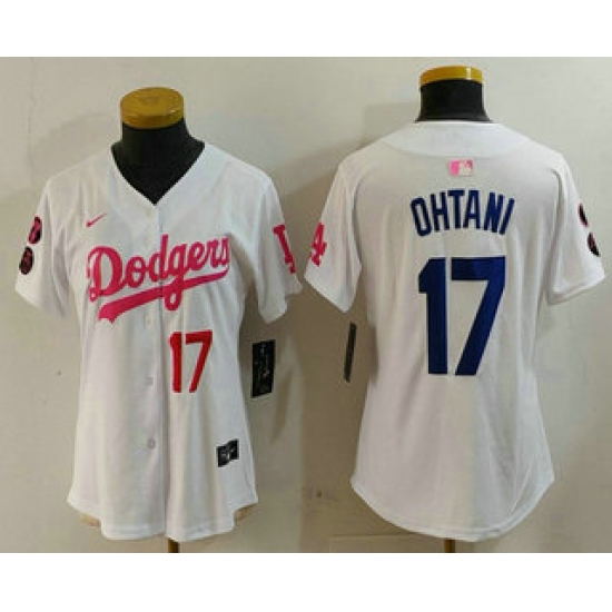 Women's Los Angeles Dodgers #17 Shohei Ohtani Number White Pink With Limited Stitched Jersey - Ujersey