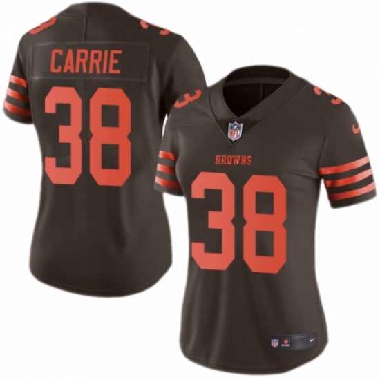 Women's Nike Cleveland Browns #38 T. J. Carrie Limited Brown Rush Vapor Untouchable NFL Jersey - Ujersey