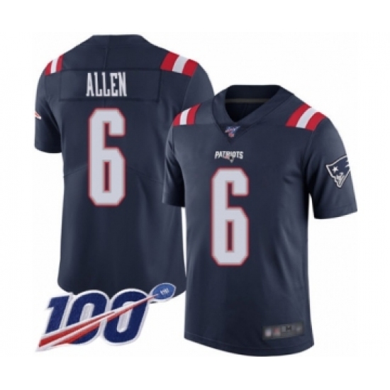 Men's New England Patriots #6 Ryan Allen Limited Navy Blue Rush Vapor Untouchable 100th Season Football Jersey - Ujersey