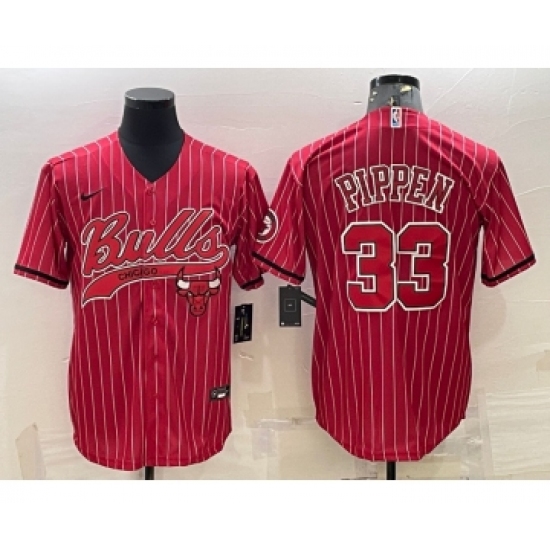 Men's Chicago Bulls #33 Scottie Pippen Red With Patch Cool Base Stitched Baseball Jerseys