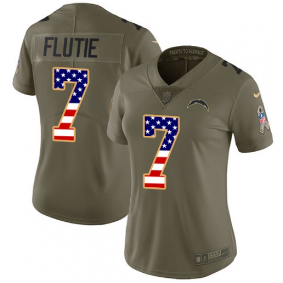 Women's Nike Los Angeles Chargers #7 Doug Flutie Limited Olive/USA Flag 2017 Salute to Service NFL Jersey - Ujersey