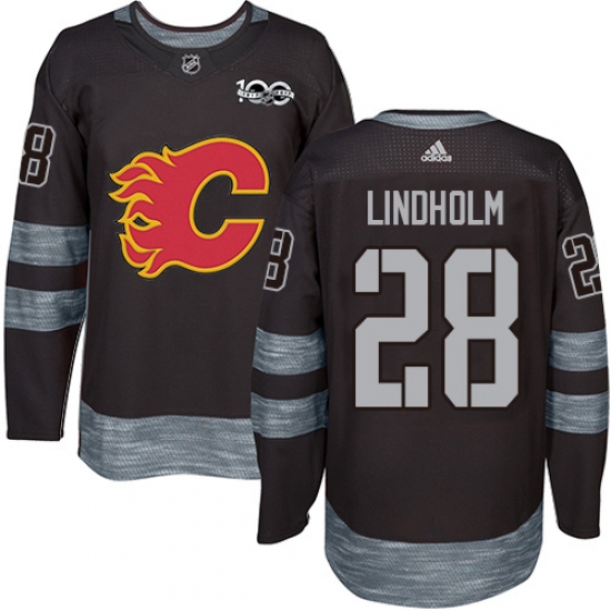 Men's Adidas Calgary Flames #28 Elias Lindholm Black 1917-2017 100th Anniversary Stitched NHL Jersey - Ujersey