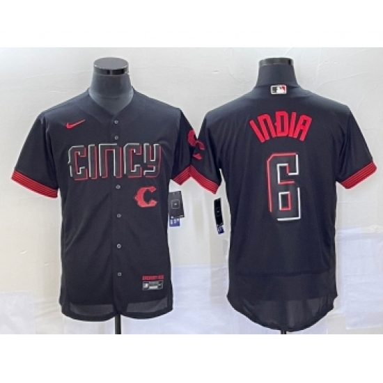 Men's Cincinnati Reds #6 Jonathan India Black 2023 City Connect Flex Base Stitched Jersey 1 - Ujersey