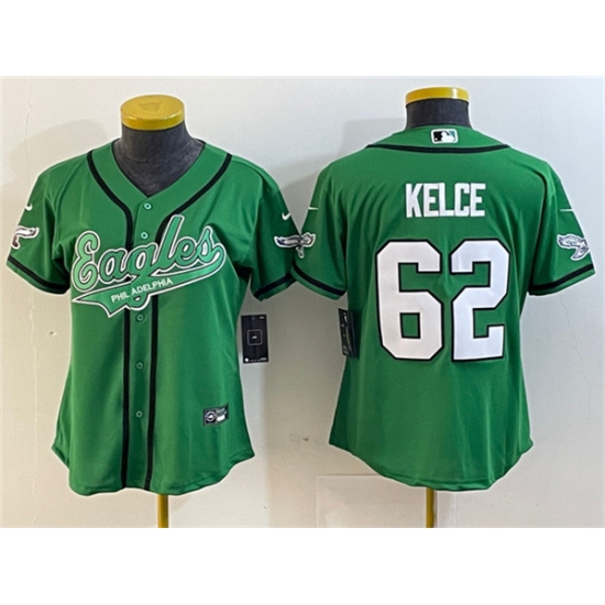 Women's Philadelphia Eagles #62 Jason Kelce Green Cool Base Stitched Baseball Jersey - Ujersey