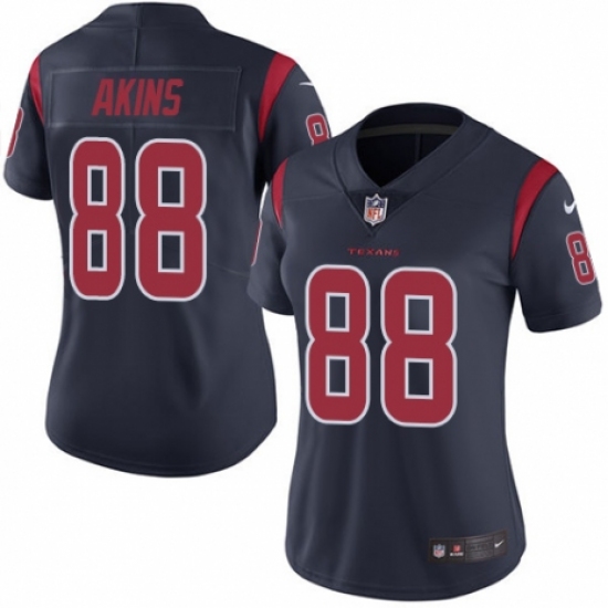 Women's Nike Houston Texans #88 Jordan Akins Limited Navy Blue Rush Vapor Untouchable NFL Jersey - Ujersey