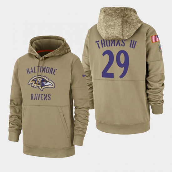 Men's Baltimore Ravens #29 Earl Thomas III 2019 Salute to Service Sideline Therma Pullover Hoodie - Tan - Ujersey