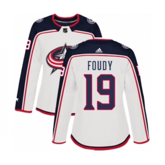 Women's Adidas Columbus Blue Jackets #19 Liam Foudy Authentic White Away NHL Jersey - Ujersey
