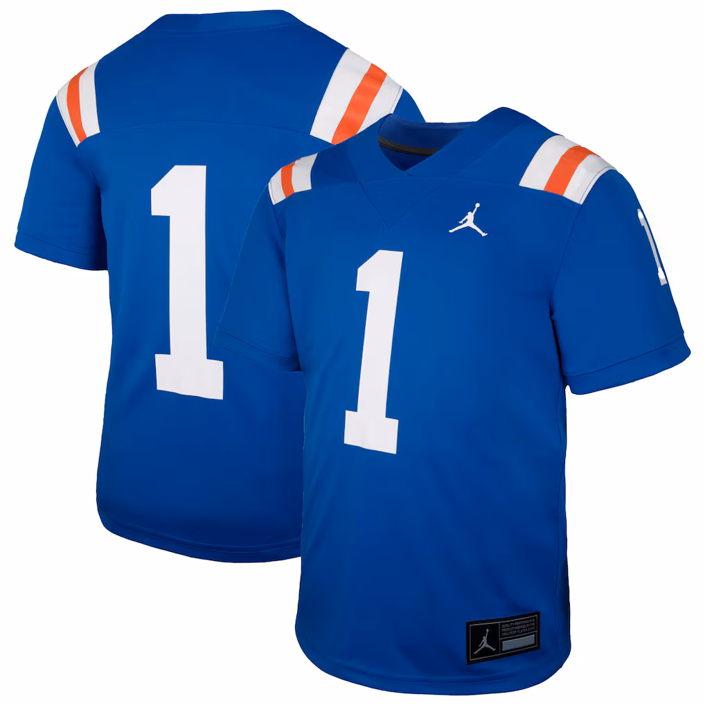 Youth Jordan Brand #1 Royal Florida Gators Alternate Football Game Jersey