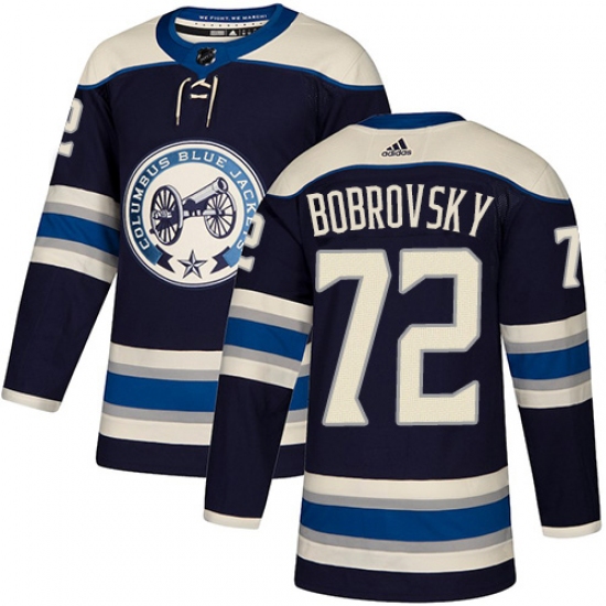 Men's Adidas Columbus Blue Jackets #72 Sergei Bobrovsky Authentic Navy Blue Alternate NHL Jersey - Ujersey