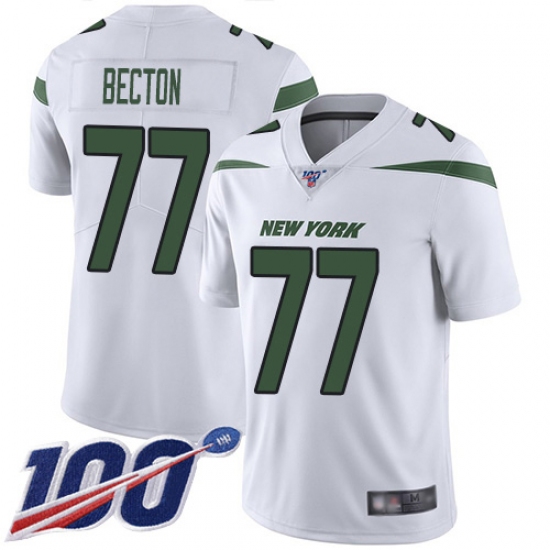 Youth New York Jets #77 Mekhi Becton White Stitched 100th Season Vapor Untouchable Limited Jersey - Ujersey