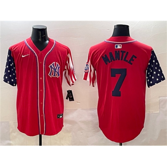 Men's New York Yankees #7 Mickey Mantle Red American Style Limited Stitched Baseball Jersey - Ujersey
