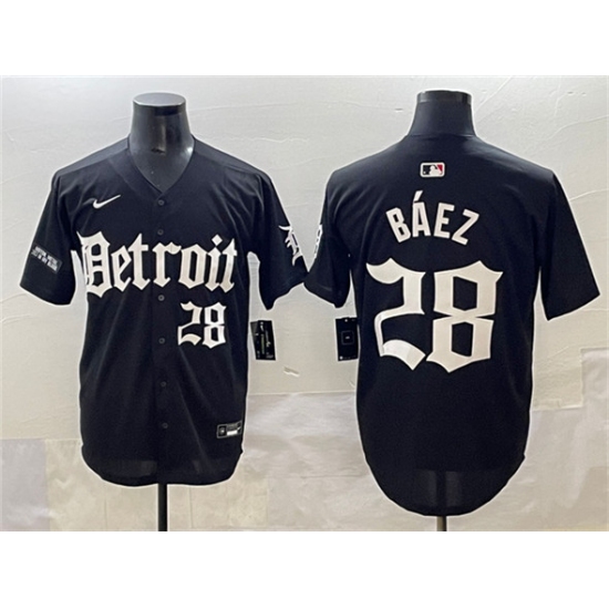 Men's Detroit Tigers #28 Javier Báez Black 'Motor Gothic Edition' Vapor Premier Limited Stitched Baseball Jersey - Ujersey
