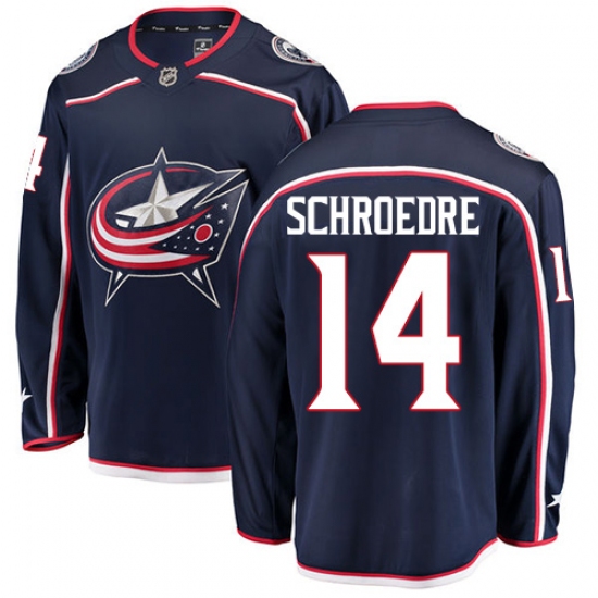 Men's Columbus Blue Jackets #14 Jordan Schroeder Fanatics Branded Navy Blue Home Breakaway NHL Jersey