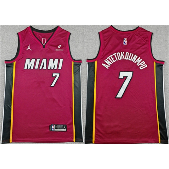 Men's Miami Heat #7 Giannis Antetokounmpo Red 2025 Statement Edition Swingman Stitched Basketball Jersey - Ujersey