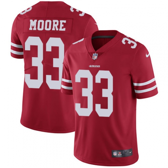 Men's Nike San Francisco 49ers #33 Tarvarius Moore Red Team Color Vapor Untouchable Limited Player NFL Jersey - Ujersey