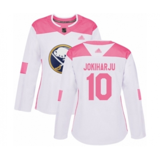 Women's Buffalo Sabres #10 Henri Jokiharju Authentic White Pink Fashion Hockey Jersey - Ujersey