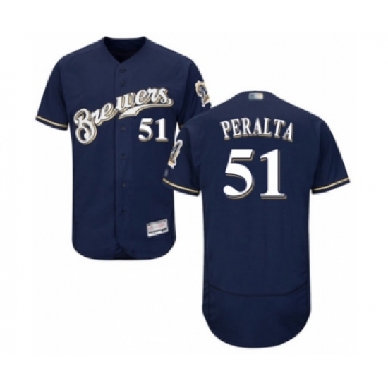 Men's Milwaukee Brewers #51 Freddy Peralta Navy Blue Alternate Flex Base Authentic Collection Baseball Player Jersey - Ujersey