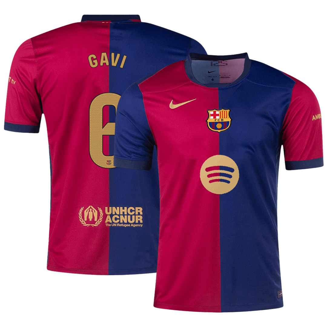 GAVI #6 Barcelona Home Soccer Jersey 2024/25 - Spotify Logo Without Text - Ujersey NHL