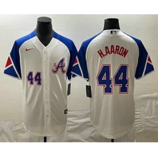Men's Atlanta Braves #44 Hank Aaron Number White 2023 City Connect Cool Base Stitched Jersey - Ujersey