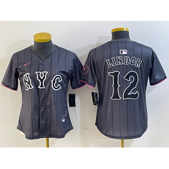 Women's New York Mets #12 Francisco Lindor Grey 2024 City Connect Cool Base Stitched Jersey - Ujersey