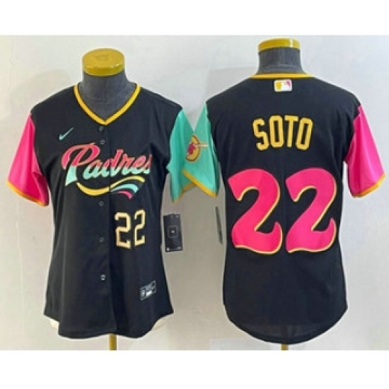 Women's San Diego Padres #22 Juan Soto Number Black 2022 City Connect Cool Base Stitched Jersey1 - Ujersey