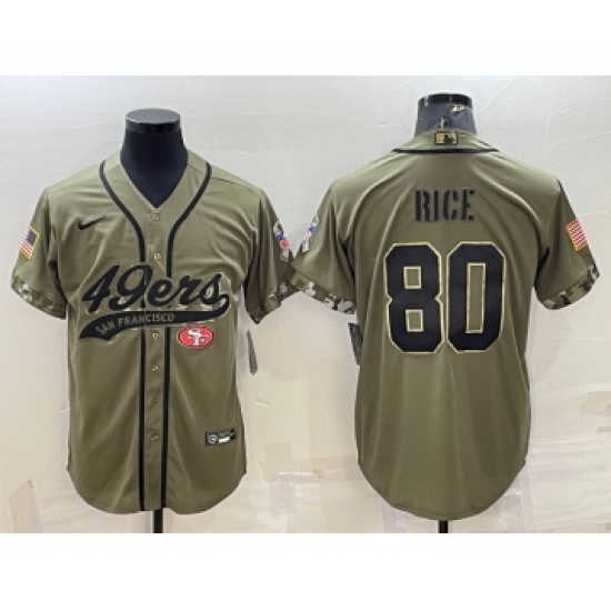 Men's San Francisco 49ers #80 Jerry Rice 2022 Olive Salute to Service Cool Base Stitched Baseball Jersey - Ujersey